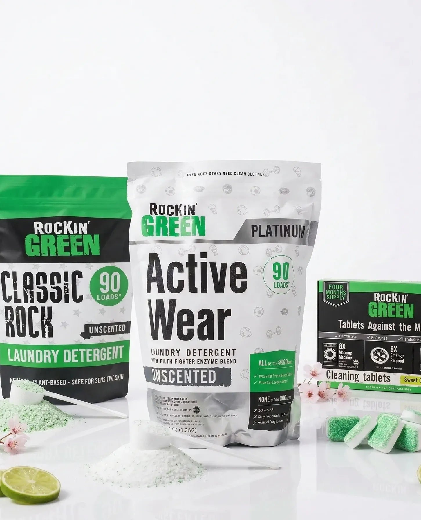 Bruce Spring-Clean Starter Kit - Spring Bundle by Laundry Detergent shown with scoops of powder and tablets.