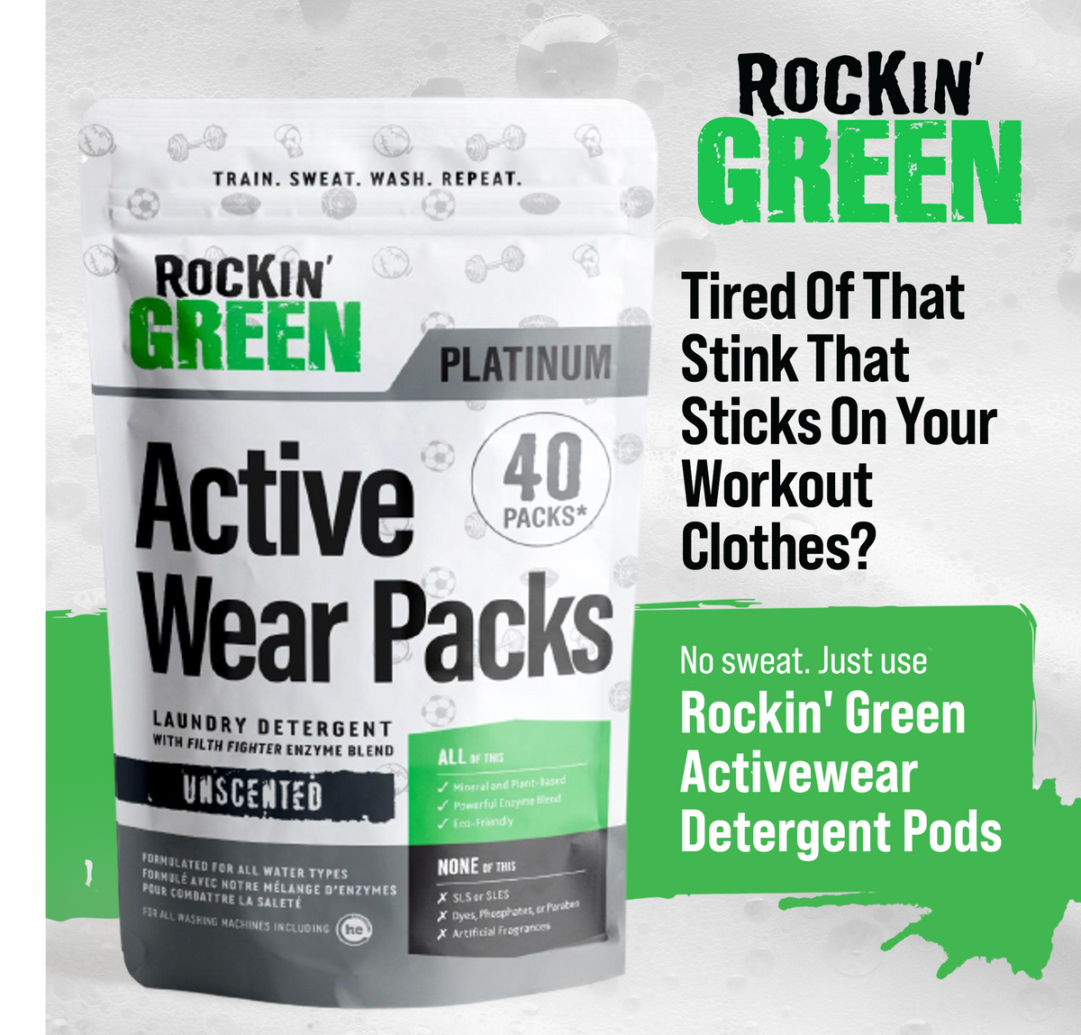 Rockin Green Active Wear Laundry Detergent PODs (40)
