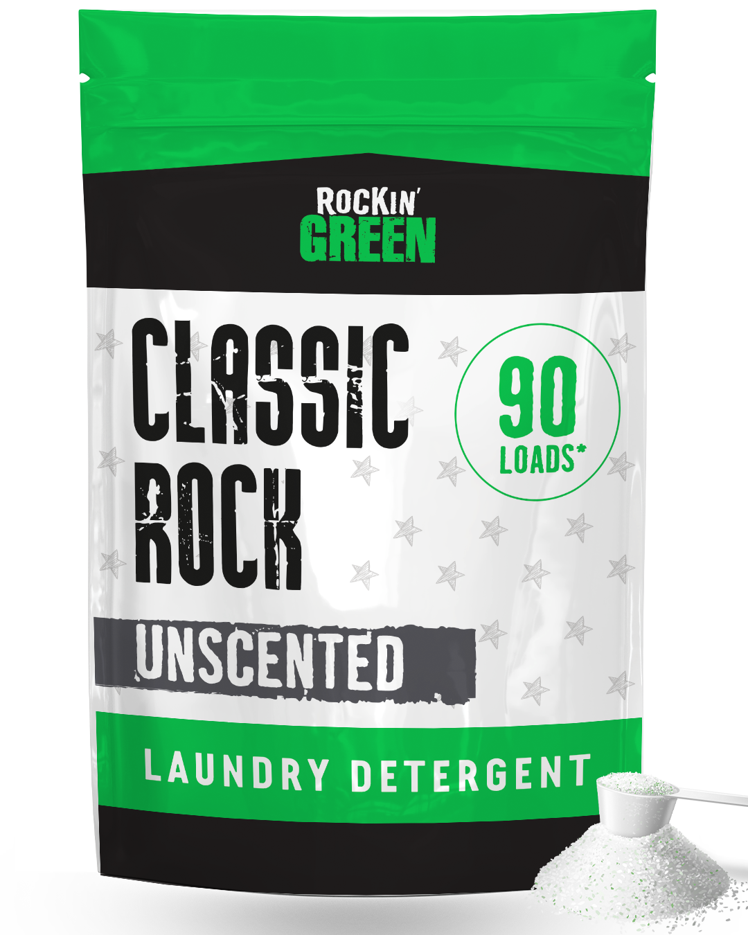 Classic Rock Laundry Detergent: Unscented (90 Loads) fights stains & odors, gentle for sensitive skin.