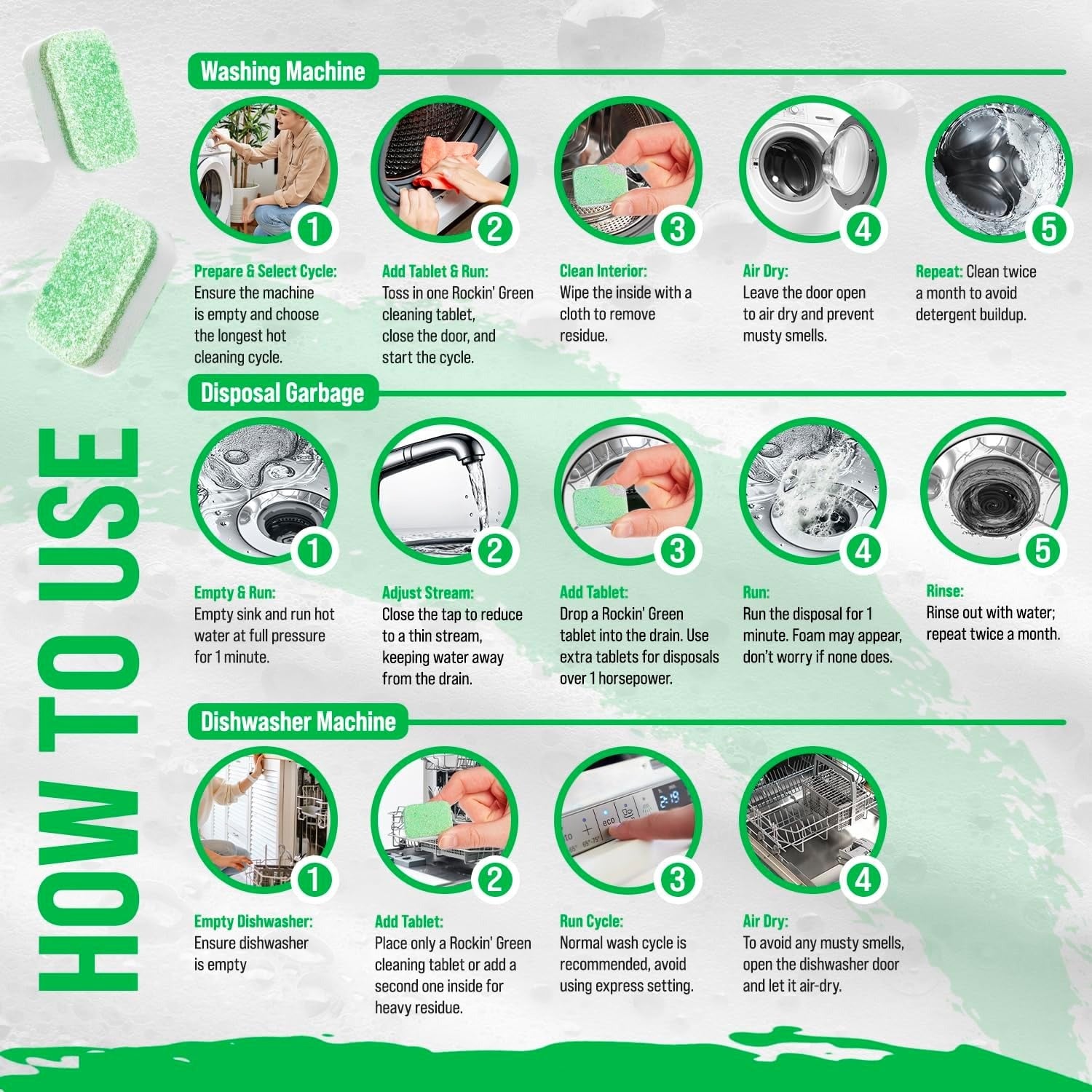 Bruce Spring-Clean Starter Kit by Laundry Detergent cleans washers, disposals, and dishwashers.