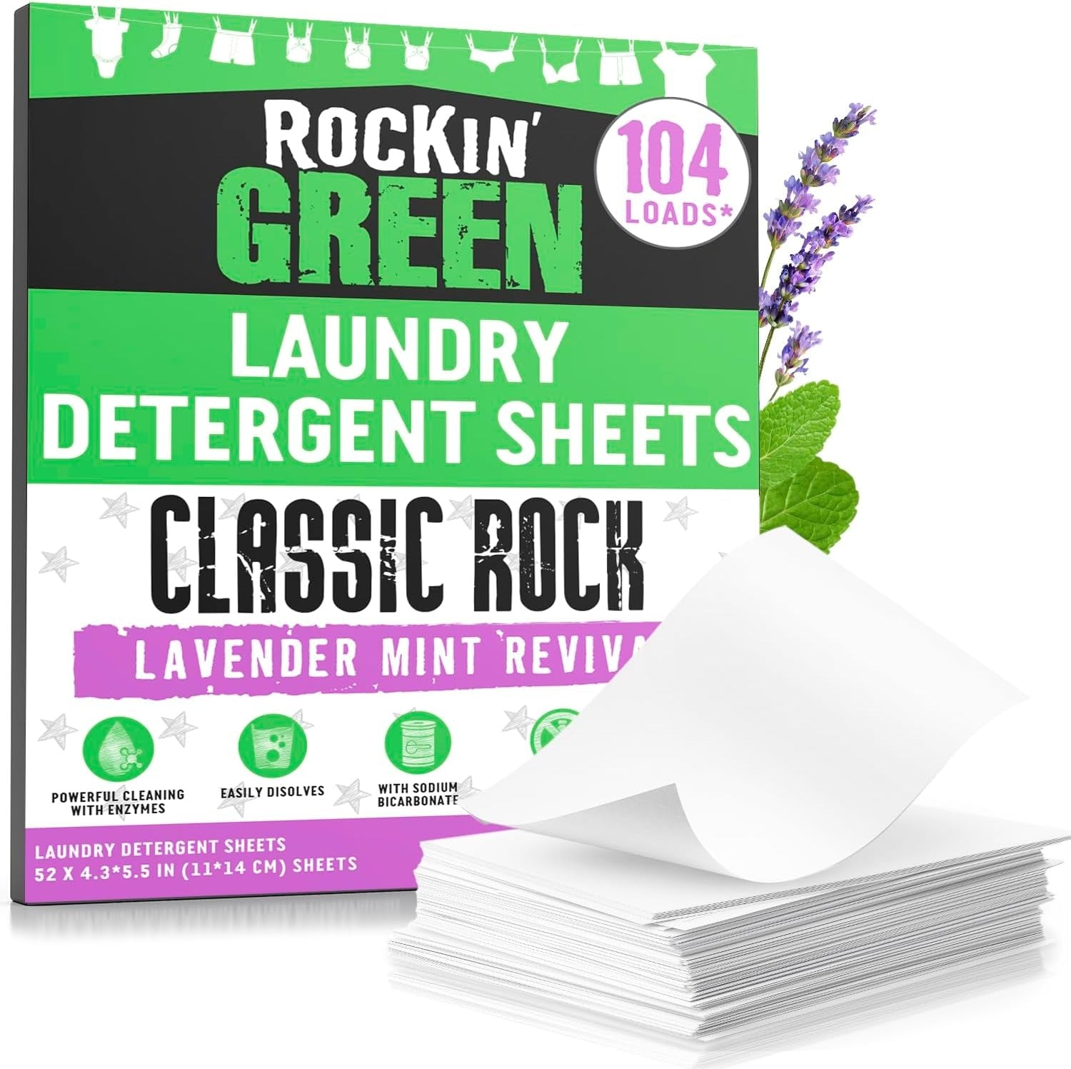 Classic Rock Laundry Detergent Sheets: Unscented (102 Loads) by Laundry Detergent, box and white sheets.