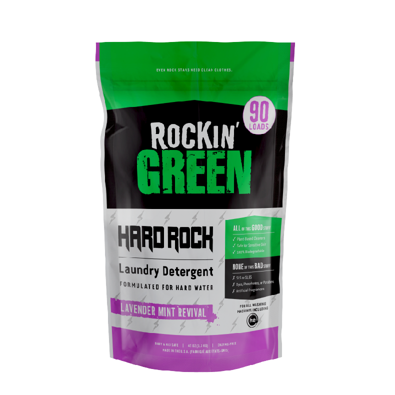 Rockin Green Hard Rock Laundry Detergent, Lavender Mint Revival, biodegradable, for 90 loads.