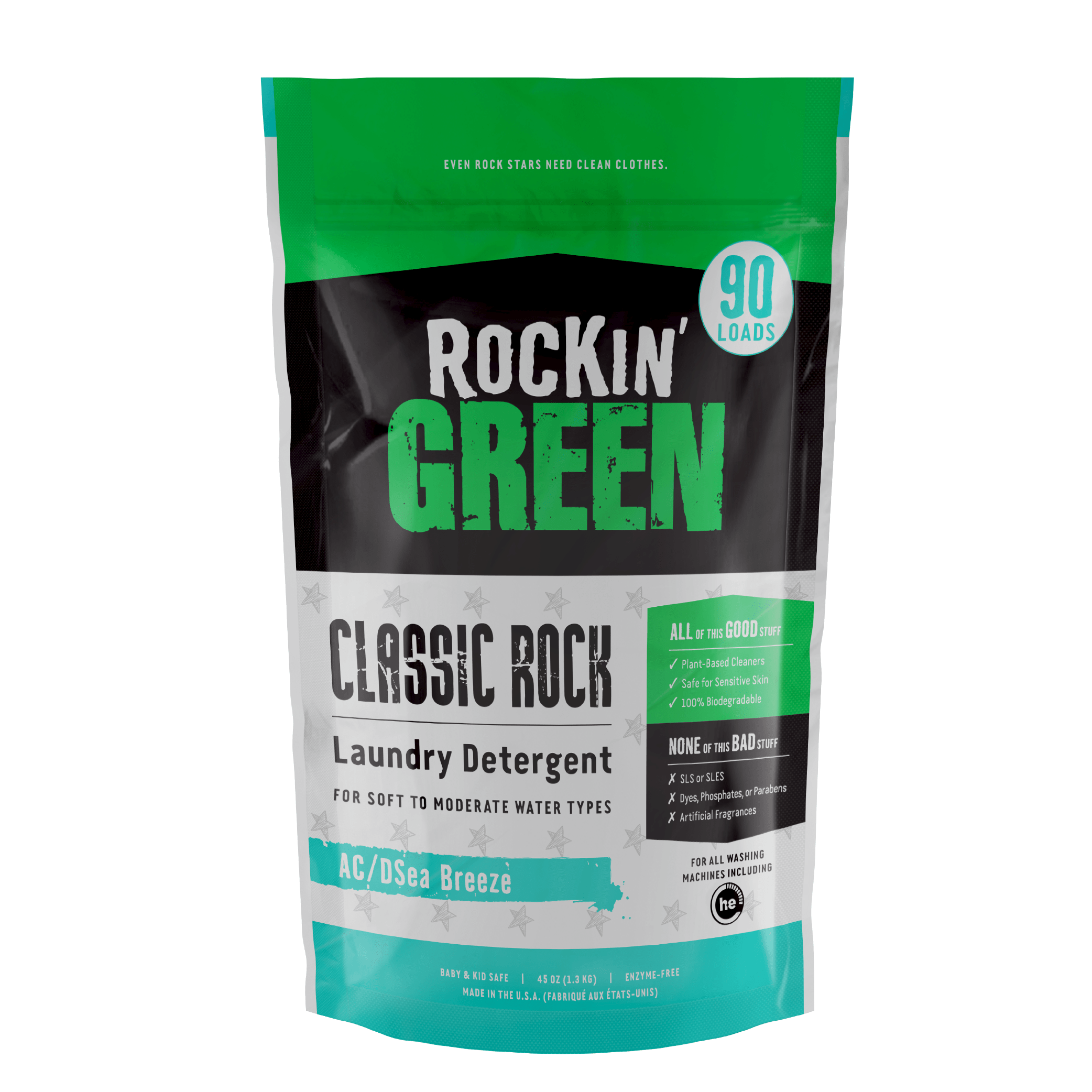 Rockin Green Classic Rock Laundry Detergent - AC/DSea Breeze, 90 loads.