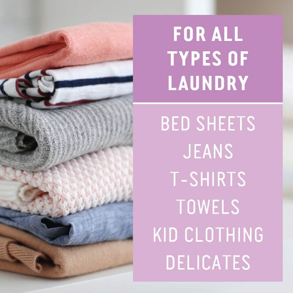 Stack of clothes with text: For all laundry using Rockin Greens plant-based Hard Rock Detergent - Lavender Mint.