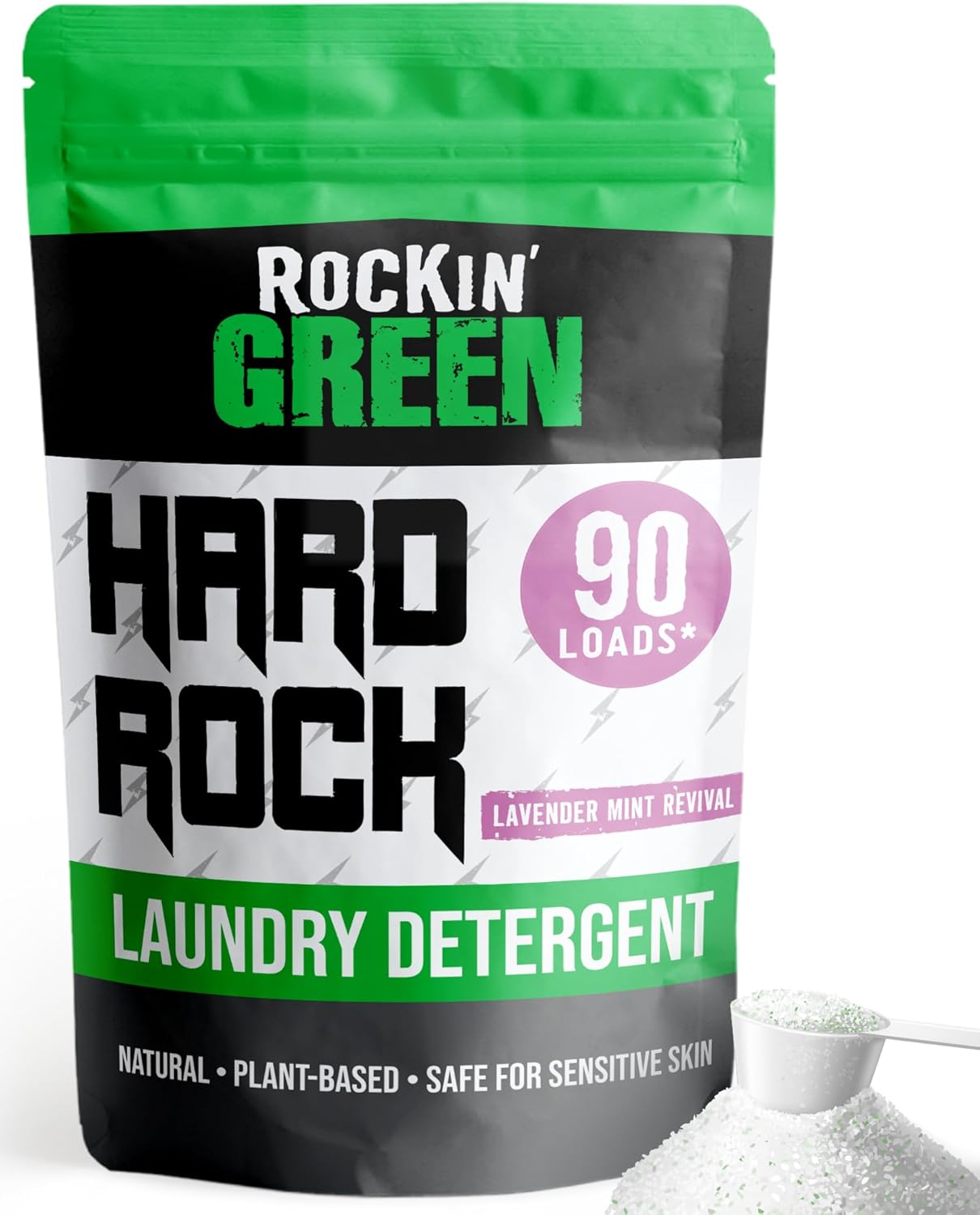 Rockin Green Hard Rock Laundry Detergent, Lavender Mint Revival, biodegradable, 90 loads with scoop.