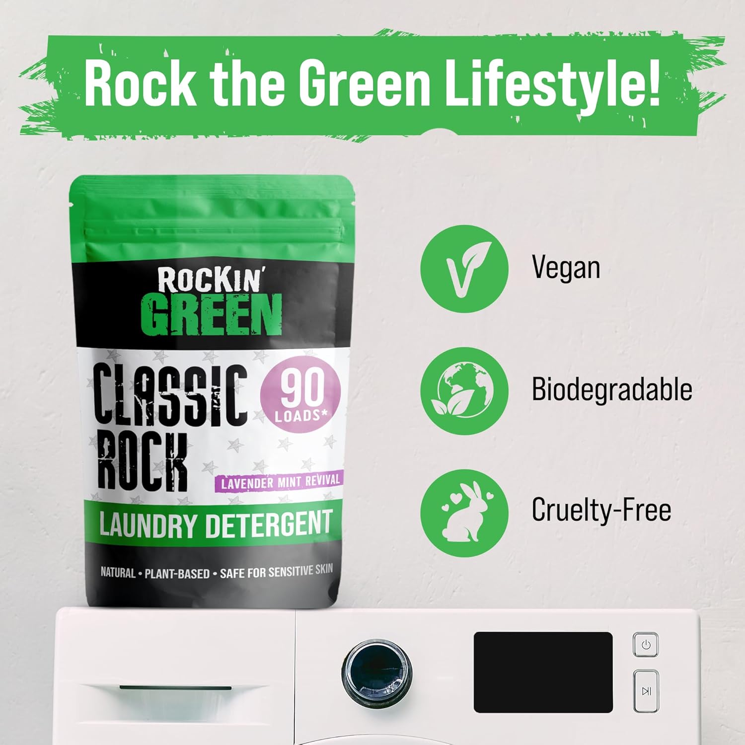 Rockin Greens Classic Rock Laundry Detergent - Lavender Mint Revival: vegan, biodegradable, cruelty-free.
