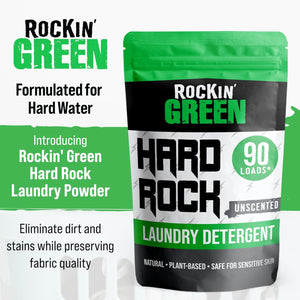 Rockin Green Hard Rock Laundry Detergent, unscented, 90-loads, natural plant-based formula.