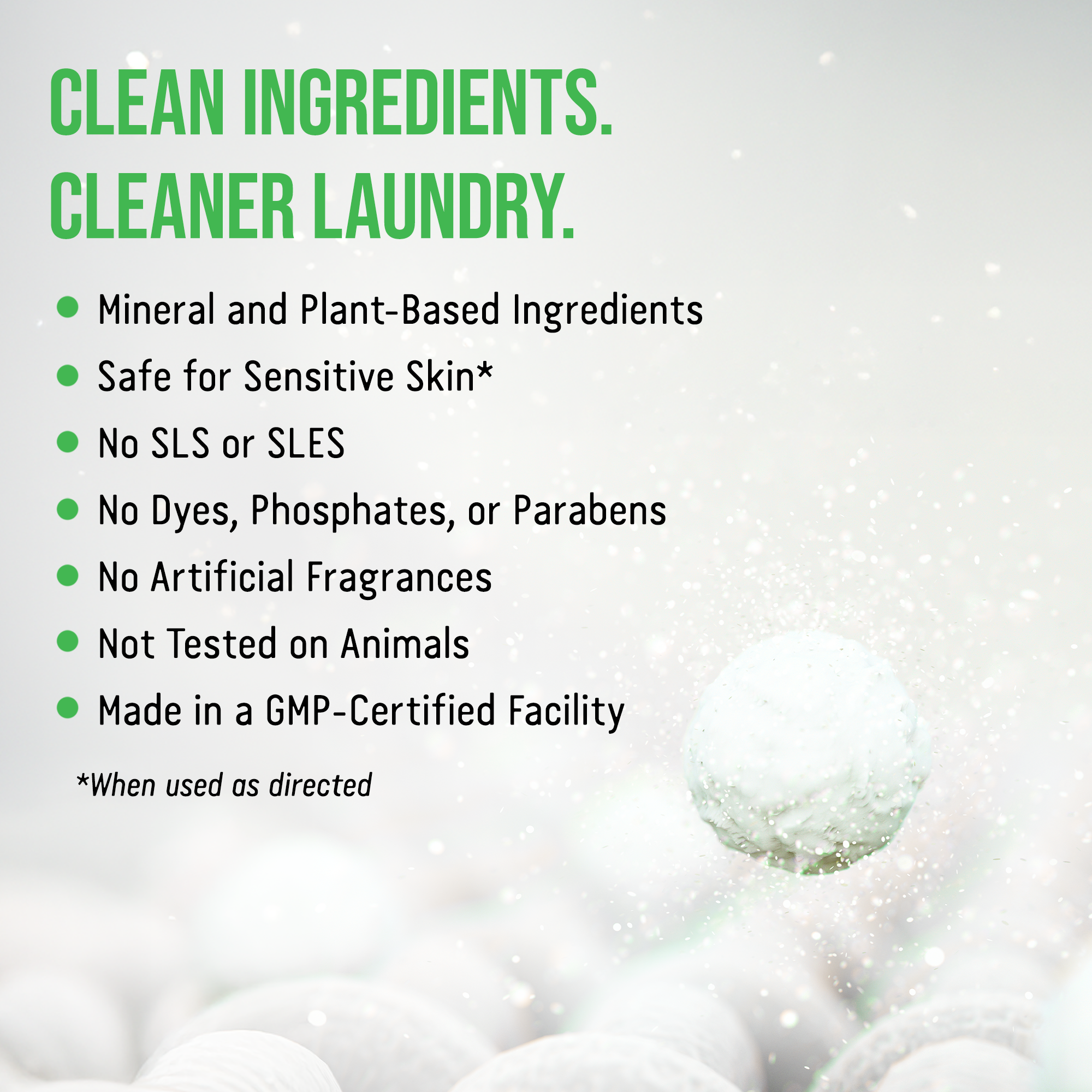 White pods on a clean backdrop—plant-based Active Wear Laundry Detergent: Unscented (90 Loads).
