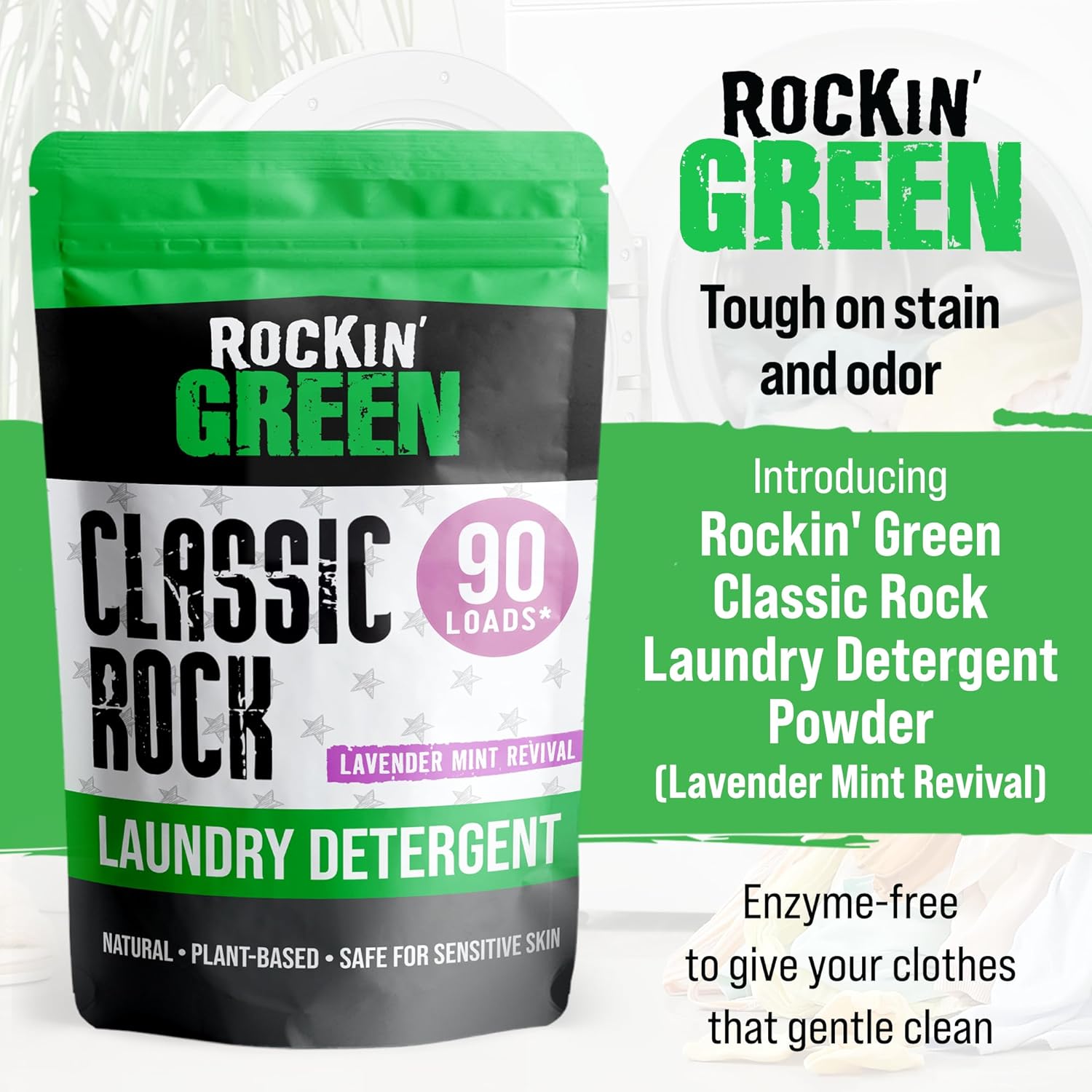 Lavender Mint Revival detergent by Rockin Green, sensitive skin-friendly, enzyme-free, 90 loads.