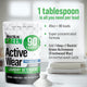 Rockin Green Active Wear Detergent in Freshwood scent, 90 loads, hypoallergenic, with measuring spoon.