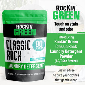 Rockin Green Classic Rock detergent in AC/DSea Breeze with green accents.