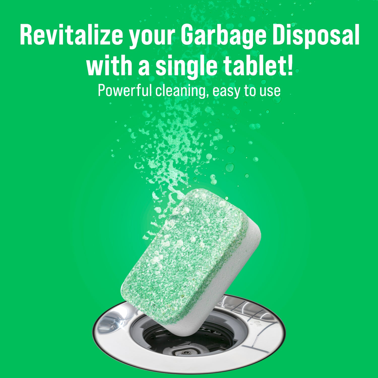 Rockin Greens fizzing tablets clean disposals and deodorize kitchen drains.
