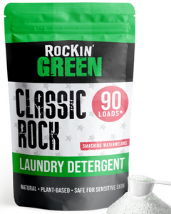 Rockin Greens Classic Rock Laundry Detergent in Smashing Watermelons is hypoallergenic cleaning perfection.