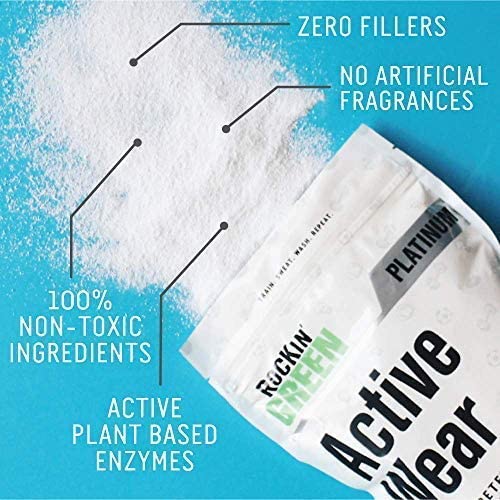 Rockin Green Active Wear Detergent: 120 Loads, Platinum Series - no fillers/toxins/fragrances, plant enzymes.