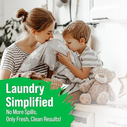 A woman and child enjoy fresh laundry with Classic Rock Unscented Detergent Sheets—eco-friendly clean!.