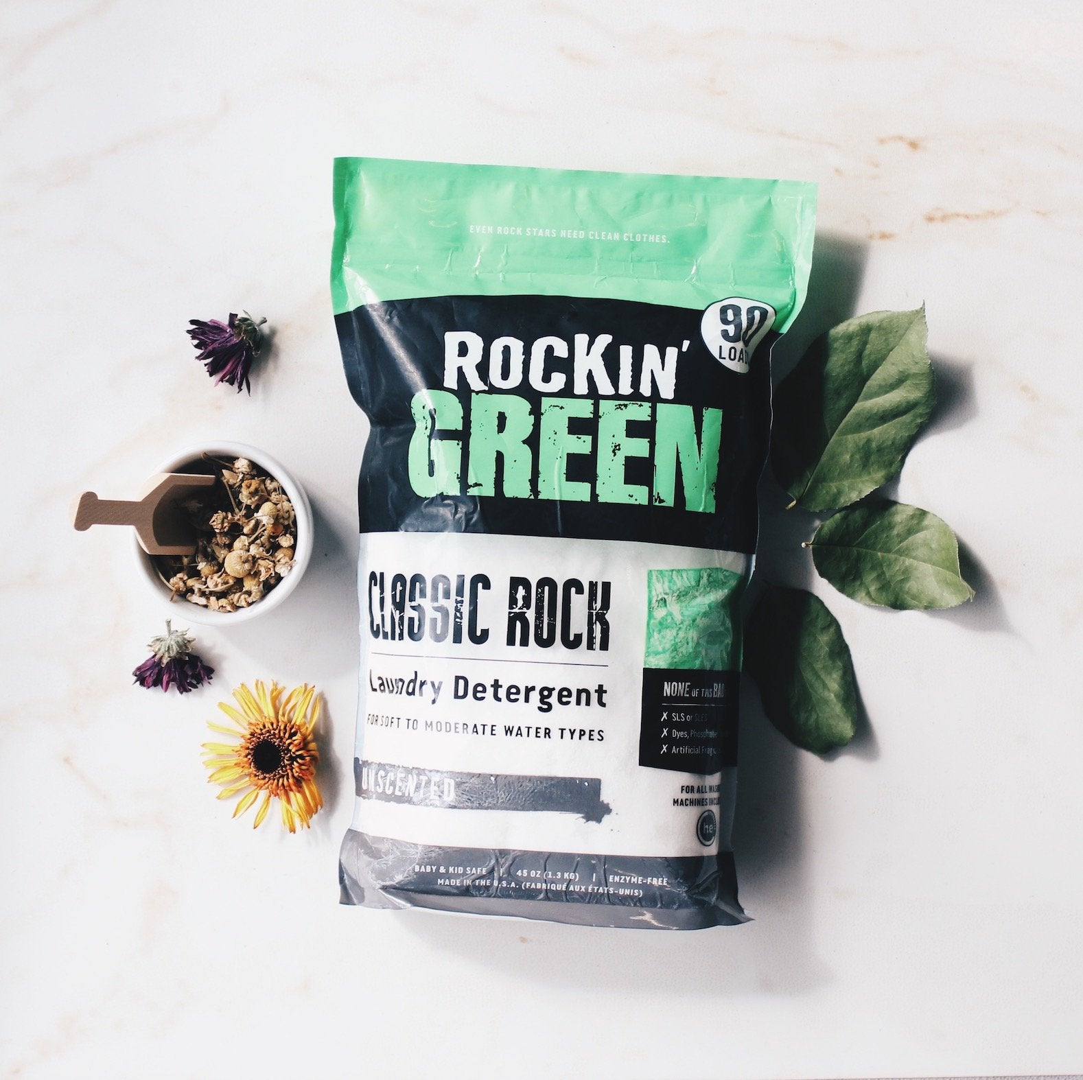 Rockin Green Classic Rock Laundry Detergent - Unscented, with a scoop on a white background, 5% off auto renew.