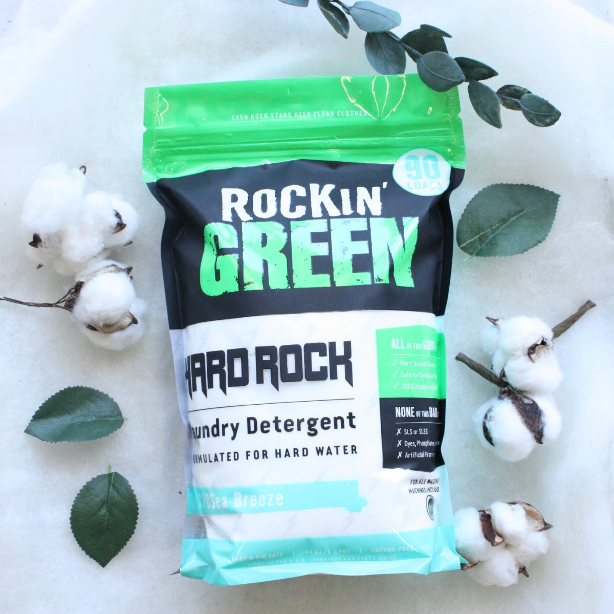 Rockin Green Hard Rock Detergent in AC/DSea Breeze, perfect for hard water use.