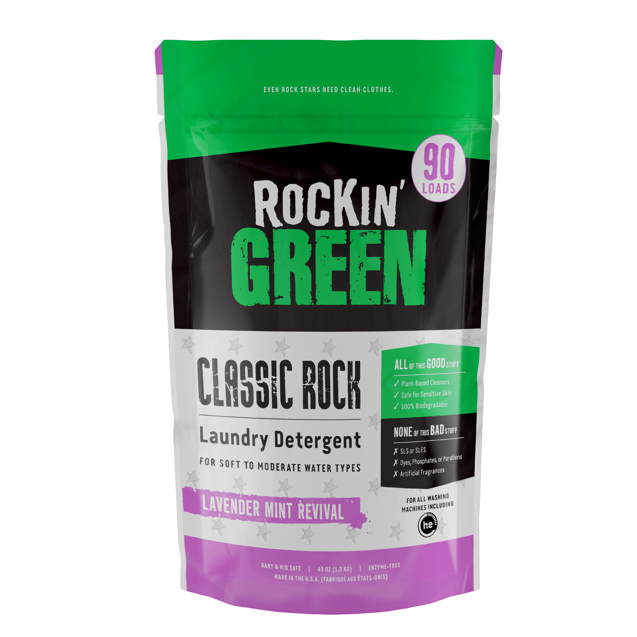 Rockin Green Classic Rock Laundry Detergent - Lavender Mint Revival, biodegradable, 90 loads, sensitive skin.