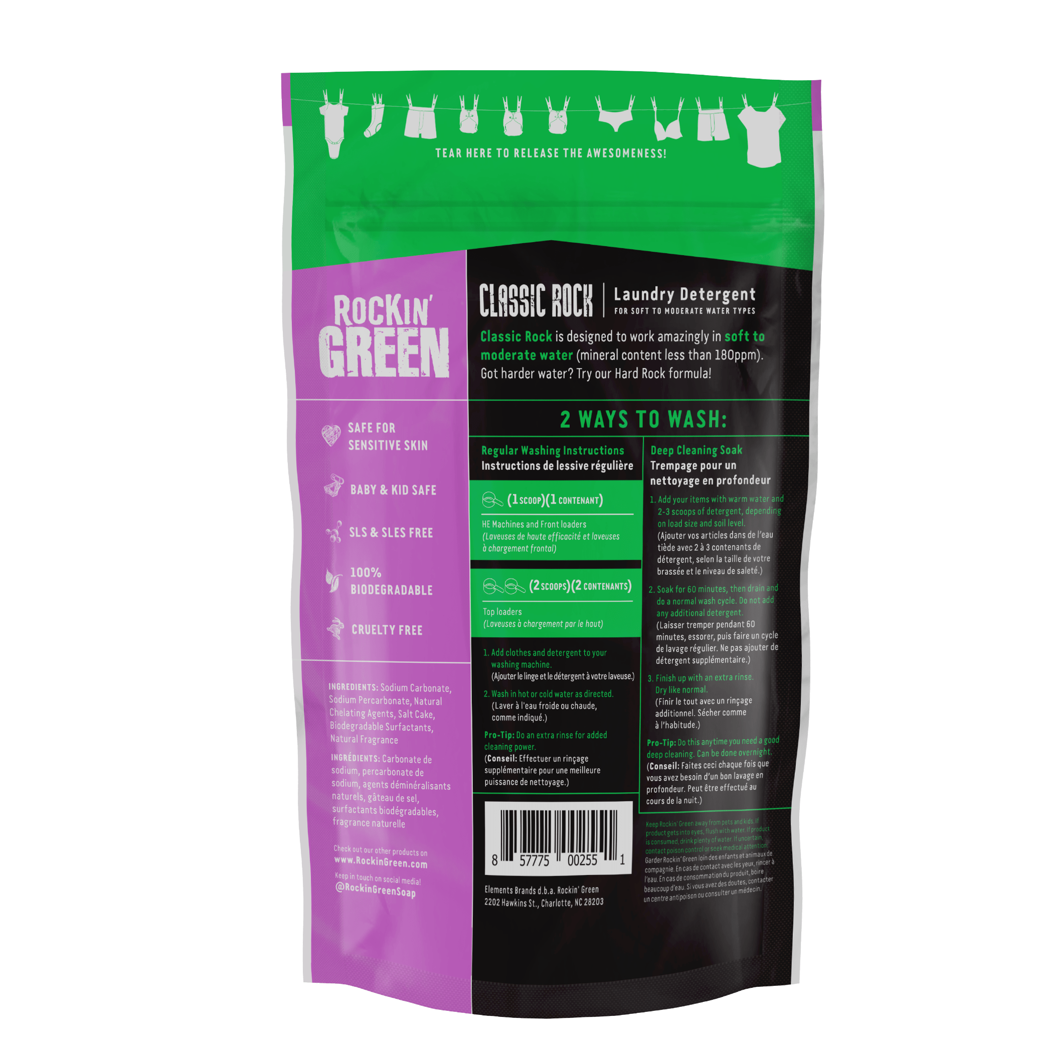 Classic Rock Lavender Mint by Rockin Green: biodegradable, non-toxic detergent instructions and features.