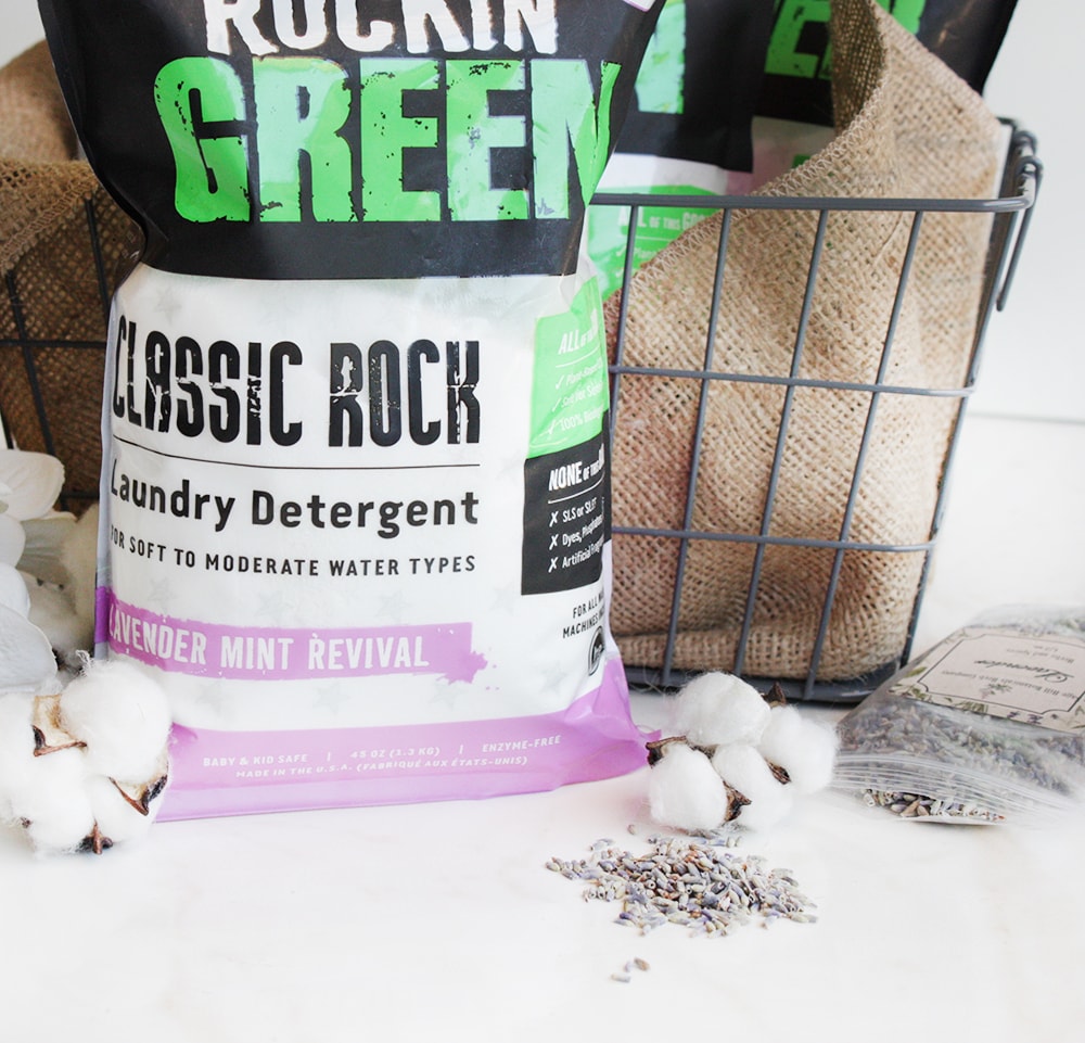 Rockin Greens Classic Rock Laundry Detergent - Lavender Mint Revival, biodegradable & non-toxic on white.